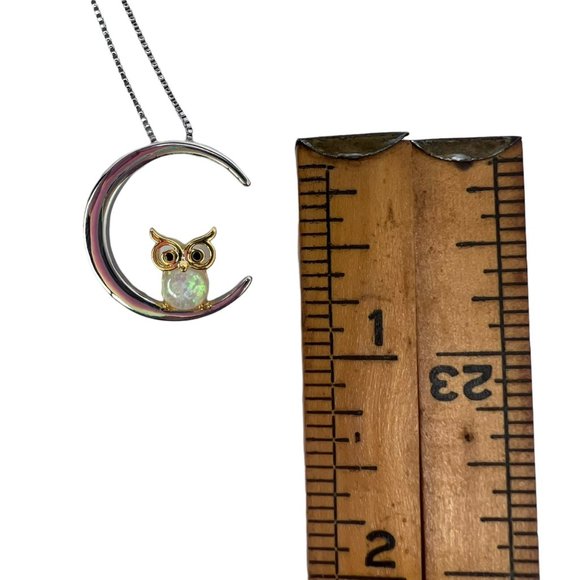 Opal Owl Sitting in Crescent Moon Necklace Charm with Chain 10 in Animal Lovers - Picture 6 of 7
